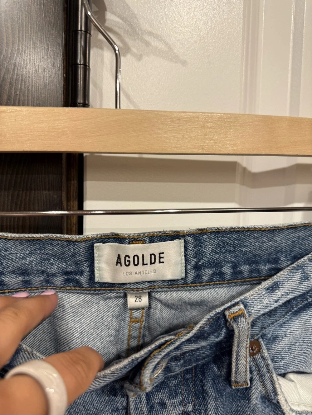 Agolde Light Blue Distressed Straight Jeans - Picture 3 of 3